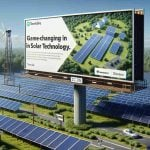 Detailed, realistic image in high definition showing the announcement of a major investment in solar technology for a hypothetical telecom company. The scene includes a large billboard revealing the news of this game-changing green energy investment. The billboard is surrounded by solar panels, symbolizing the company's commitment to renewable energy.