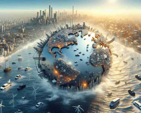 Realistic high-definition image depicting the metaphorical 'Unseen Ripple Effect'. This should represent how the boom in Electric Vehicle (EV) production in a place, let's say a large and populous country, could cause a significant change in global trade patterns. The imagery to encapsulate could include symbolic elements of the EV industry, the country's landmarks and elements that represent global trade.