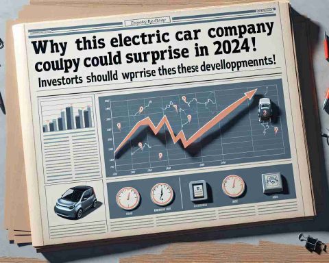 Create a realistic, high-definition image of a newspaper headline, with the main text reading 'Why This Electric Car Company's Stock Could Surprise in 2024! Investors Should Keep an Eye on These Developments.' Surrounding the headline, illustrate some suggestive graphics such as rising graphs, small electric cars, and a calendar marked on the year 2024.