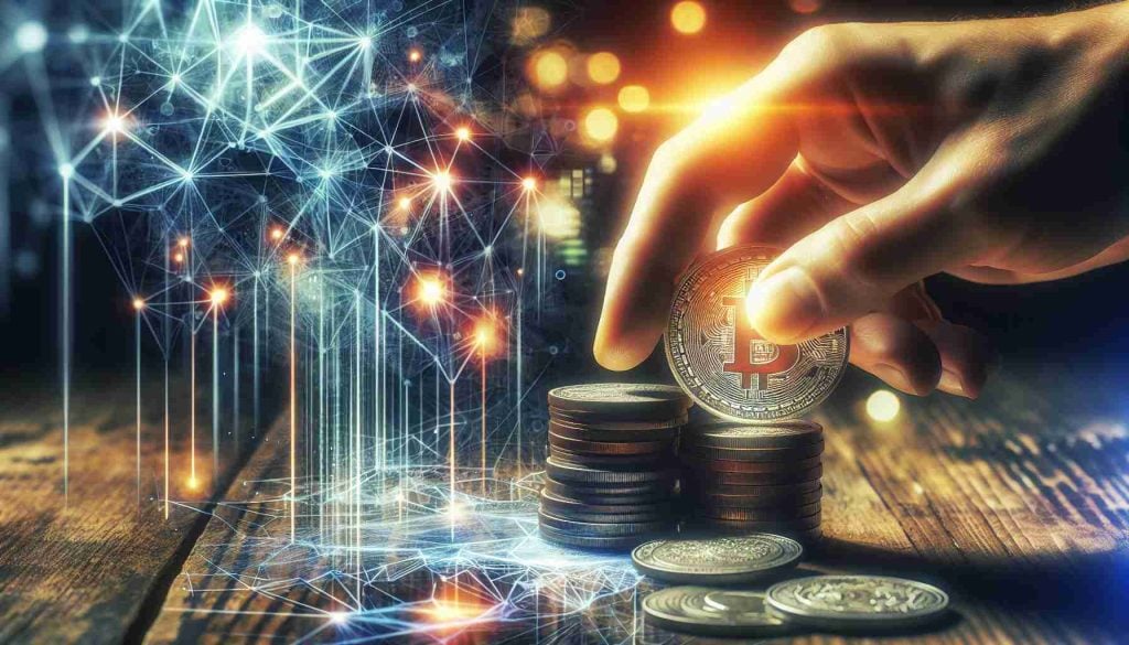 An HD photo portraying the concept of 'Unveiling the Future of Coins.' The image should include metaphoric visuals that represent technology and blockchain, like intricate digital patterns and glowing lines, intertwining with images of traditional coins. The scene should symbolize the transformative impact blockchain technology is having on coin stocks.