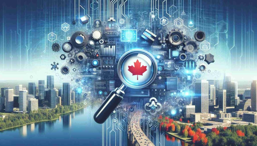 Realistic and high definition image representing the concept 'Is Canada Ready for a Tech Takeover? The Unseen Cost of Innovation.' The image should visually convey how emerging technology influences Canada's society, economy, and landscape. It can include symbols such as digital networks, computer components and Canadian landmarks in the backdrop.