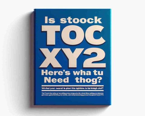 Generate a realistic HD image of a headline reading 'Is Stock XYZ the Next Big Thing? Here's What You Need to Know', with the text appearing on a white background. The headline should be bold and prominent, with a question mark in the middle, while the rest of the text appearing distinctly but slightly smaller. The color of the text should be a deep, vibrant blue.