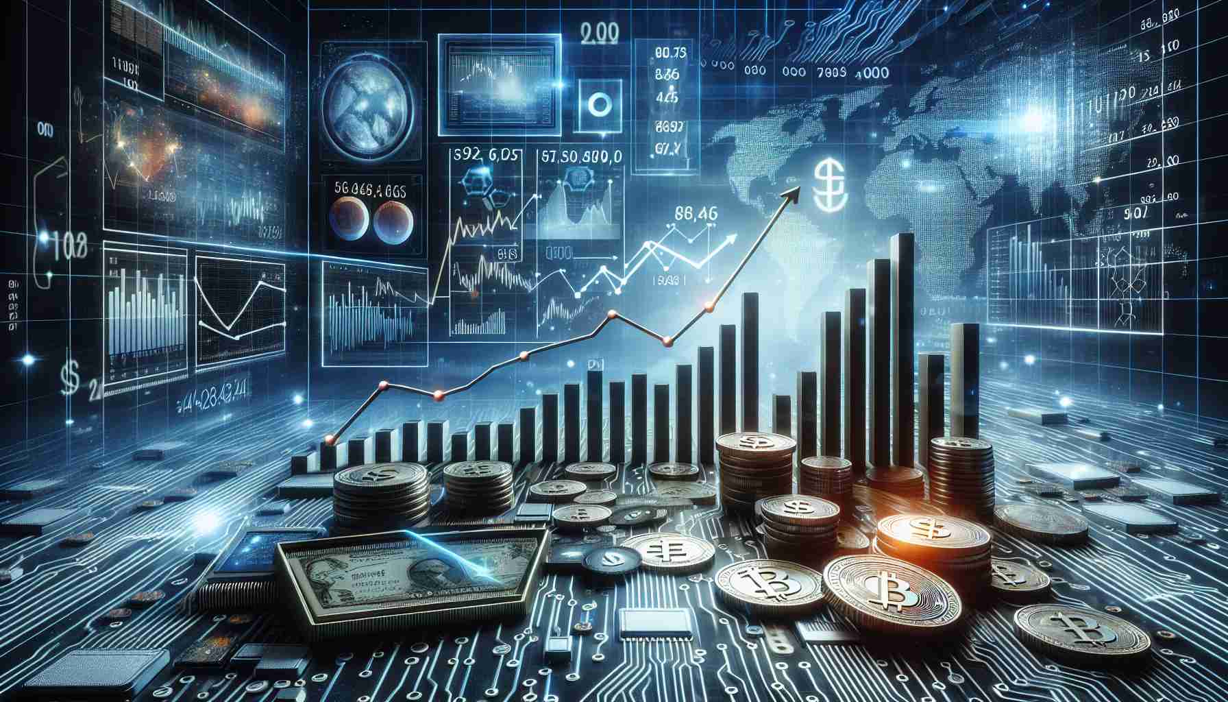 Create a realistic high-definition image that symbolizes a significant financial development in the tech industry. The scene could include a graph with ascending values, a technology-themed background such as circuit designs or binary numbers, and a huge number that indicates a substantial valuation.