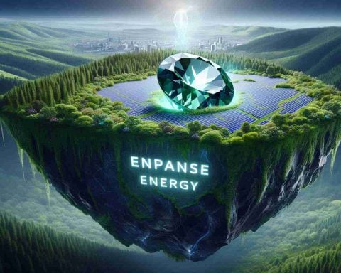 Visualize a high-definition and realistic interpretation of an abstract concept: 'Untapped Potential.' In the foreground, imagine a semi-precious gemstone, hidden partially beneath the surface of a lush, verdant landscape symbolizing potential. Have the letters 'Enphase Energy' embedded subtly in the landscape, indicating the connection between the energy company and this abundance of untapped potential.