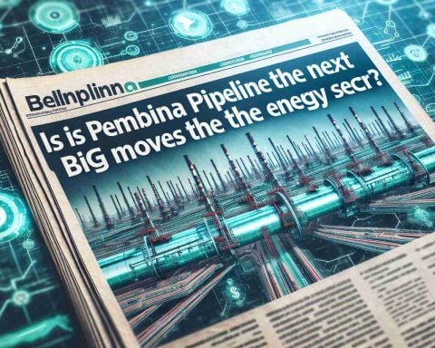 A high-definition, realistic image of a text headline reading 'Is Pembina Pipeline the Next Big Thing? Big Moves in the Energy Sector', overlaid on a background related to the energy sector, such as pipelines, oil rigs or illustrations of energy transfer.