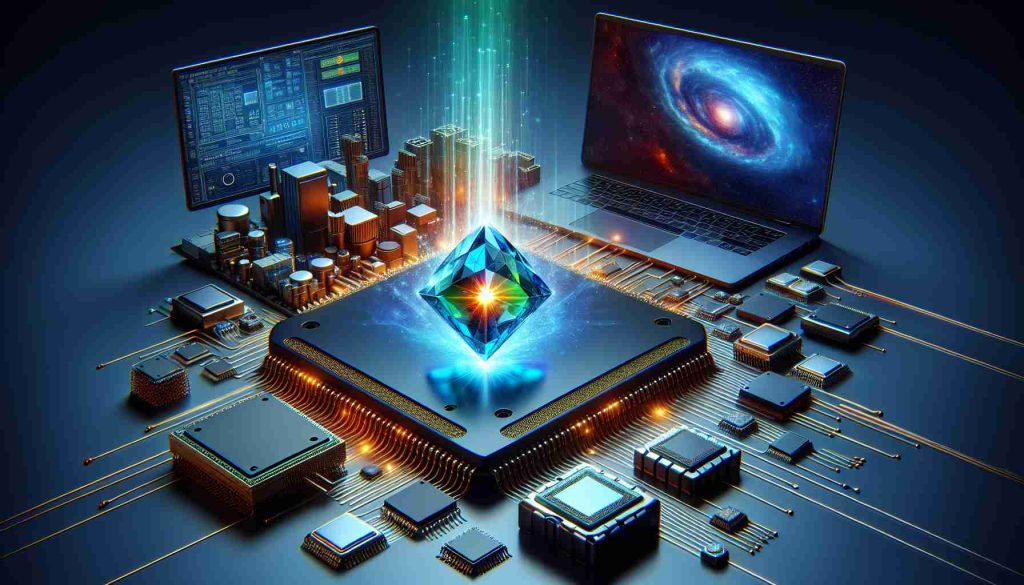 A realistic HD image representing the concept of a microchip company ready to take a quantum leap in technology. This image could include various computational devices as metaphors for the next level of computer technology. An underlying theme of the discovery of a hidden gem in the realm of computing stocks should also be visually represented.