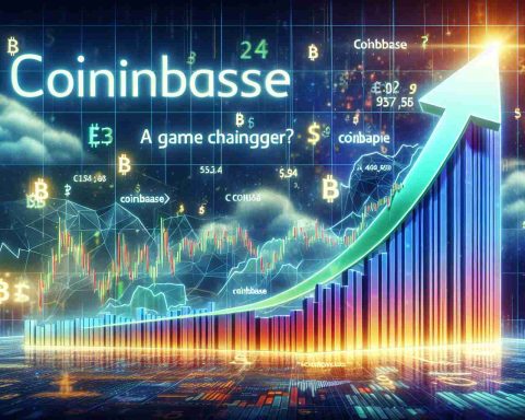 High definition illustration of a soaring stock chart, labeled as 'Crypto Exchange Company' to indicate the metaphorical representation of Coinbase, questioning whether it is a game changer or a potential bubble.