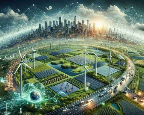 A high-definition, realistic portrayal showing how green energy is transforming the world, taking into account various innovative approaches. The scene should depict wind turbines in a verdant field, solar panels atop a bustling city's rooftop, and families using electric cars. An intricate network of power lines representing the energy grid should stretch over continents, illustrating how cleaner energy is not merely about environmental protection, but also about fostering new industries, jobs, and sustainable communities. The impact of green energy on agriculture, the economy, and societal lifestyle should be subtly woven into the image.