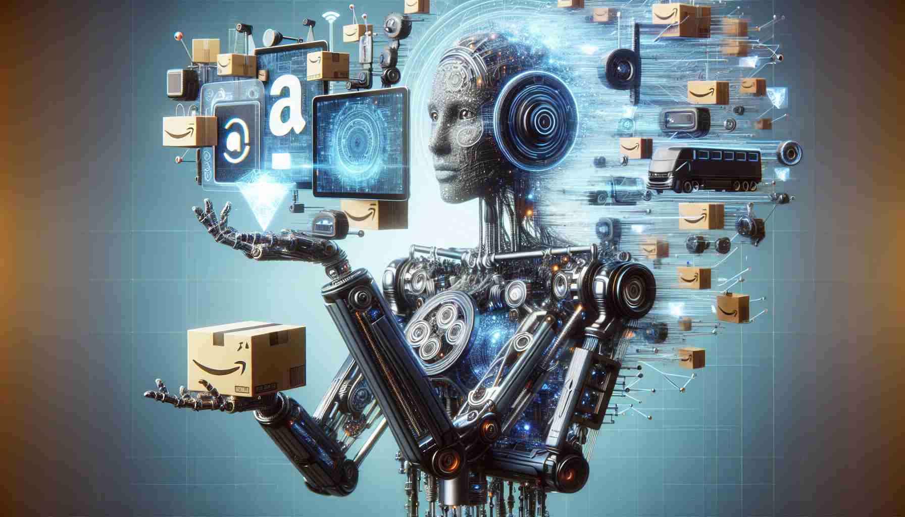 Create a realistic high-definition image that represents the revolution of artificial intelligence in transforming e-commerce. The picture should depict elements of futuristic AI technologies, intertwined with e-commerce, possibly symbolized through innovative interfaces, virtual store designs, and automated delivery systems. The image should embody 'Amazon', not as a company, but as a metaphor for a rich, dense and thriving ecosystem, teeming with life and activity. This image should not contain any logos or trademarks.