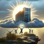 Generate a realistic and high-definition image representing a scene where a server manufacturer triumphs over a crisis. Visually depict this as a symbolic representation of their victory, such as seeing the company logo soaring high with a background of a sunlit sky, signifying the avoidance of a potential Nasdaq delisting.