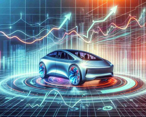 An image portraying new potential price targets for a futuristic-looking electric car, suggestive of market projections. Display a graph in the background with upward and downward trends, indicating possible future scenarios for investors. Use vibrant colors to indicate rising trends, and cooler ones for declining trends, to help visually create the economic landscape. Add some 3D elements for an HD, realistic effect.