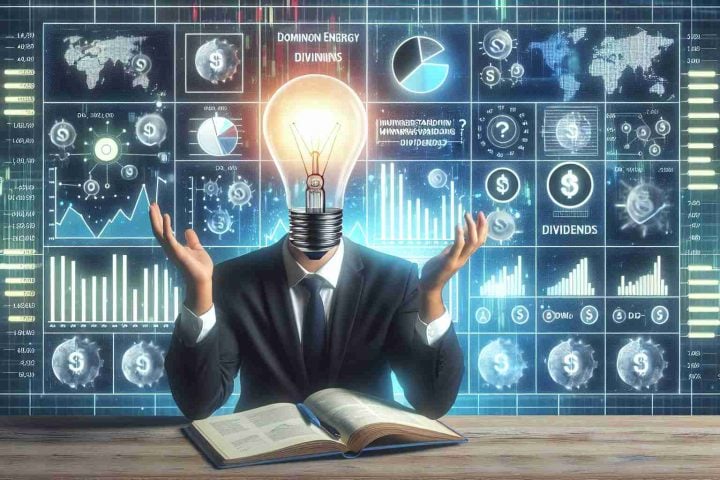 Generate a high-definition, realistic image representing the concept of investors misunderstanding the Dominion Energy Dividends. Include visual symbols like charts and graphs depicting energy stocks and dividends, a confused investor, and a glowing light bulb to signify new insights.