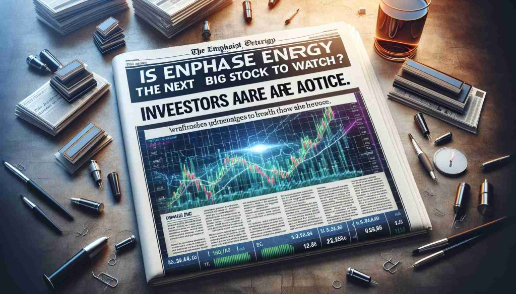 Realistic high-definition image of a newspaper headline that reads, 'Is Enphase Energy the Next Big Stock to Watch? Investors Are Taking Notice.' with related stock market graphics and charts beneath the headline.