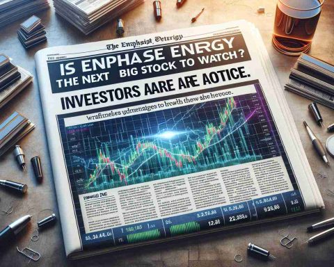 Realistic high-definition image of a newspaper headline that reads, 'Is Enphase Energy the Next Big Stock to Watch? Investors Are Taking Notice.' with related stock market graphics and charts beneath the headline.