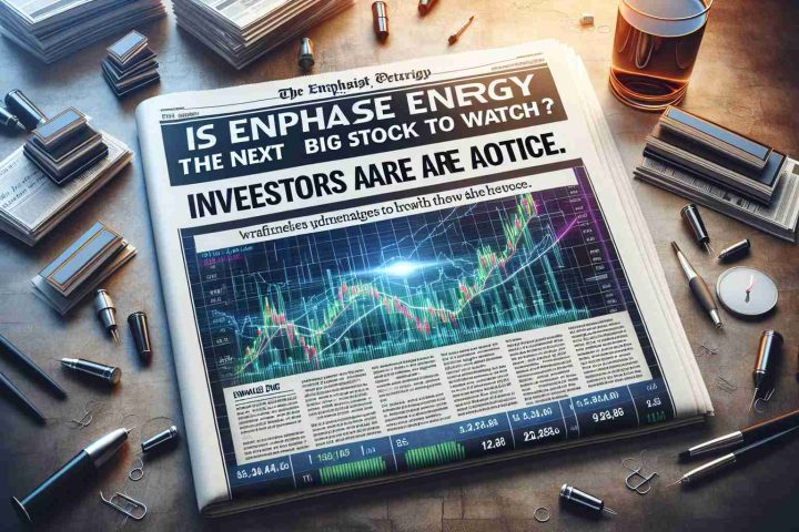 Realistic high-definition image of a newspaper headline that reads, 'Is Enphase Energy the Next Big Stock to Watch? Investors Are Taking Notice.' with related stock market graphics and charts beneath the headline.