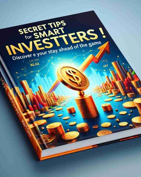 A high-resolution, realistic image of a cover for a book titled 'Secret Tips for Smart Investors! Discover How to Stay Ahead of the Game'. The image should contain a vibrant and professional design, easy-to-read font, and possibly an image representing financial success, such as a rising graph or a pile of gold coins. The overall atmosphere should inspire confidence, knowledge and the promise of success.