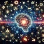 A high-definition, realistic image representing the concept of an artificial intelligence breakthrough in the style of a secret tool employed in changing multiple industries. The image might feature abstract representations of AI, possibly consisting of intricate networks of glowing nodes and connections representing neural networks or machine learning models, overlaid with symbols or icons representing various industries such as healthcare, finance, transportation, and more.