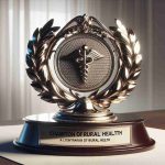 A hyper-realistic high-definition image capturing a new, gleaming award. It's presented to a champion of rural health, a person whose contributions have significantly altered the terrain of healthcare in rural areas. The award is elegant and ornate, made from polished metal that reflects light magnificently. Further details of the award recipient are subtly concealed, just enough to create a sense of intrigue.