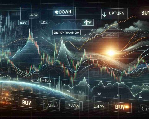 A photorealistic, high-definition image of a stock market graph showing volatility, highlighting the fluctuating trajectory of Energy Transfer, despite receiving 'Buy' ratings. Include elements such as stock tickers, line graphs, and downturn and upturn arrows. Also, include 'Buy' tags to indicate favourable ratings.