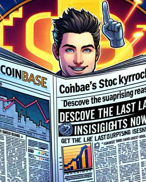 Generate a realistic HD image of a newspaper headline reading, 'Coinbase’s Stock Skyrockets: Discover the Surprising Reasons! Get the Latest Insights Now'