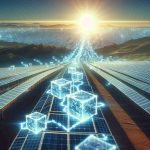 Realistic high-definition image showing the intersection of modern technology and sustainable energy. We see a representation of blockchain technology as chains of glowing digital blocks extending into the horizon. Rising from the same horizon, we see solar panels covering vast landscapes, reflecting the morning sun, symbolizing the rise of renewable solar energy. The overall imagery brings together the power of sustainable energy and the possibilities of modern technologies like blockchain.