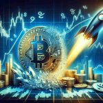 A detailed and realistic high-definition illustration showing a physical representation of a Bitcoin, seemingly shattering like glass to symbolize record-breaking performances. Adjacent to this, depict a metaphorical image of stock market graphs soaring upwards like rockets, emphasizing an incredible rally. The setting should exude positive financial vibes with symbols like dollar signs and percentage marks interspersed subtly in the background.