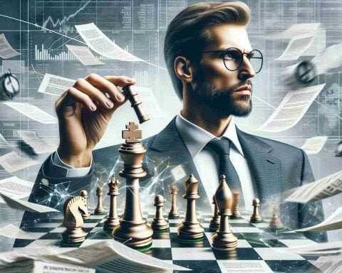 A high-definition, realistic image of a surprising and unexpected sequence of moves by a male Chief Financial Officer of a generic battery technology company. The image should depict him holding a symbolic chess piece that represents his strategic decision-making in the company, with a look of steady determination on his face. Across the background are scattered papers that represent important financial data, hinting at the knowledge and information that investors should be aware of.