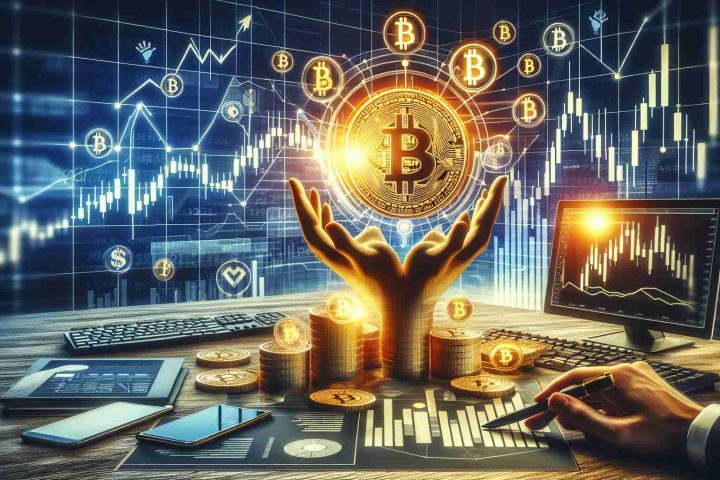 Create an image that captures the essence of a high-definition digital currency investment scene. Include a bold sign implying a significant investment in Bitcoin, and associated elements like a stock market graph trending upwards, numbers reflecting big investments, and devices like computers or smartphones displaying cryptocurrency trading platforms. Please note, the scene should adopt a serious and professional tone, reflective of the importance of strategic financial decisions.