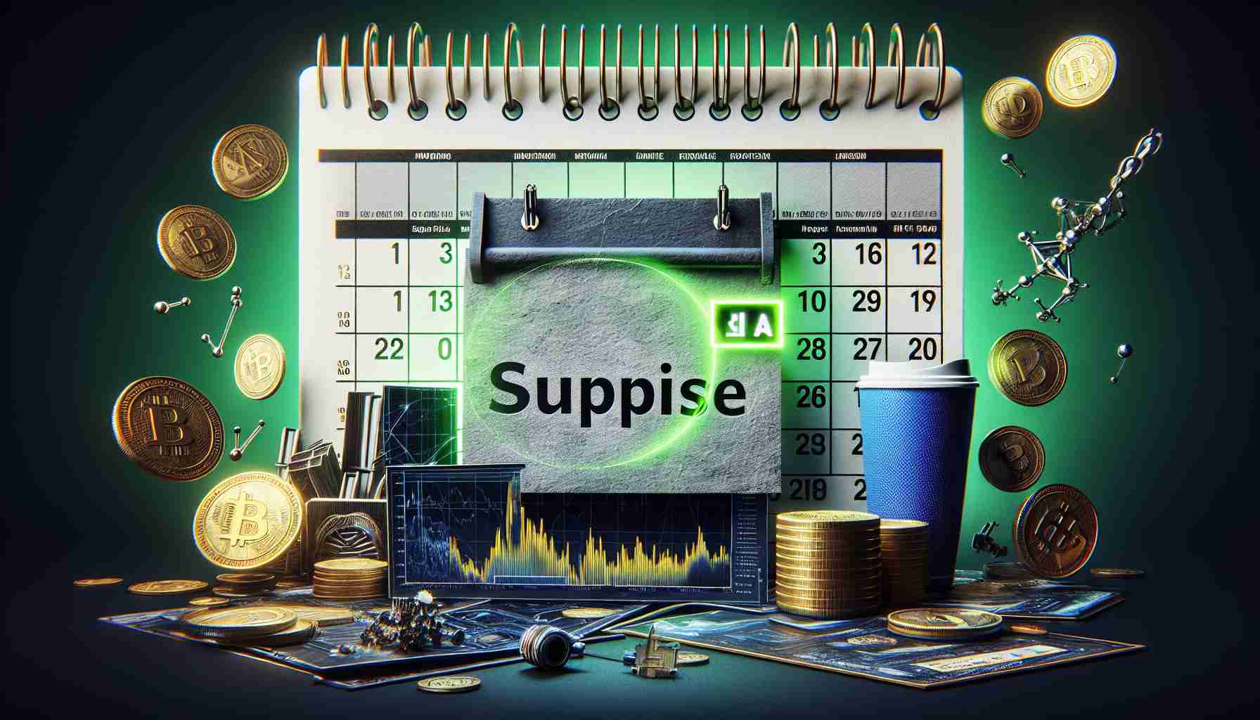 A high-quality, realistic image representing the surprise of Nvidia's earnings date. The image should evoke anticipation and curiosity in potential investors, displaying elements such as a bold calendar date circled or highlighted, financial charts indicating the release of key information, and some symbolism representing a major surprise or reveal. Avoid logos, branding or any specific company's intellectual property in the visual representation.