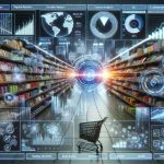 Create a highly detailed, high definition image that represents the concept of a 'Retail Revolution' driven by Big Data Analytics. Imagine a futuristic shopping environment with augmented reality price tags and customer analytics dashboards. Display a large number of data streams visualized in a multitude of graphs, pie charts, and statistics, showcasing a stark contrast between traditional retailing methods and modern data-driven approaches. The image should reflect the notion that big data analytics truly is a game changer in this field.