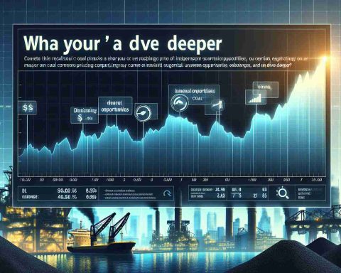 Create a realistic HD image of a stock chart, signifying the share price of a major coal producing company, with indicators suggesting potential unseen opportunities, and text at the bottom that encourages viewers to 'Dive Deeper'.