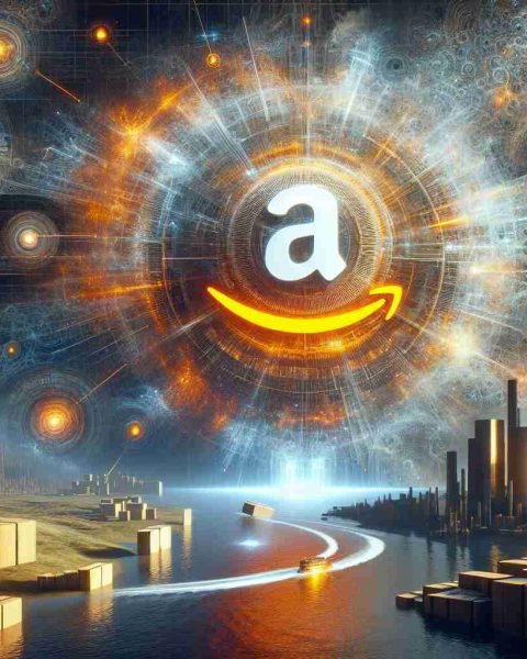 Generate a hyperrealistic high definition image that encapsulates the unseen influence of Amazon, represented symbolically. Show a futuristic scene where Artificial Intelligence revolution is causing profound changes. Depict subtleties which can be interpreted as impacts on Amazon's stock performance.