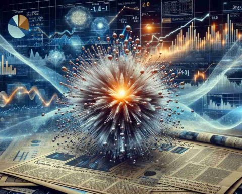 Generate a realistic, HD image illustrating the concept of a Quantum Investment Boom. Picture a series of quantum particles, enlarged to be visible to the naked eye, cascading in a flurry, symbolizing the explosive growth. Surrounding the particles, show dynamic charts and graphs showcasing upward trends. A backdrop might be financial newspapers and articles with headlines subtly implying the shift from traditional investments, like the S&P 500, towards quantum investments.