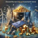 A high-definition, realistic image representing the concept of 'Green Energy Stocks' as the untapped goldmine of the future. This can include symbols of renewable energy like wind turbines, solar panels, alongside financial symbols such as stock market graphs, and gold nuggets or mine, hinting at the investment potential. Add text that reads 'Discover the Next Big Investment Trend'.