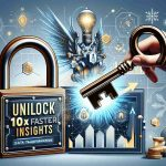 Generate a detailed illustration showcasing the concept of 'Unlock 100x Faster Insights'. In the scene, exhibit a large traditional lock being lauded over by a sleek key that symbolizes speed and efficiency. Furthermore, show elements of data transformation & optimization. Display a snowflake motif in the background to portray an enhanced experience.