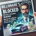 Realistic HD photo of a headline saying 'Billionaire's Big Payday Blocked! What Will the Well-known Electric Car Company's Next Move Be?'