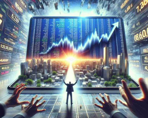 Create a hyper-realistic image representing the concept of a major surge in the semiconductor industry, stunning analysts and making significant impact on Wall Street. Show the Nasdaq index symbolically soaring past the 20,000 mark, with numbers and graphs confirming this unprecedented event. Emphasize the essence of awe and surprise that has taken over the financial sector.