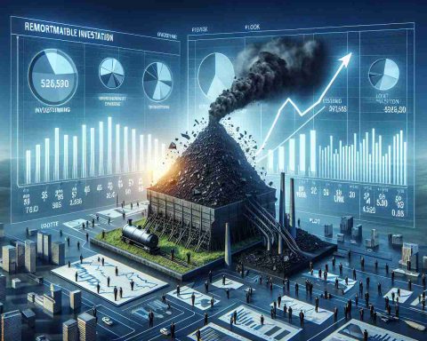 Create a realistic, high-definition illustration of a remarkable event involving a major coal company making a bold move. This risk has generated substantial investor interest. The image could include the perspective of an investor, plot diagrams showcasing rising investment statistics, and symbolic representations of transformation within the coal industry.