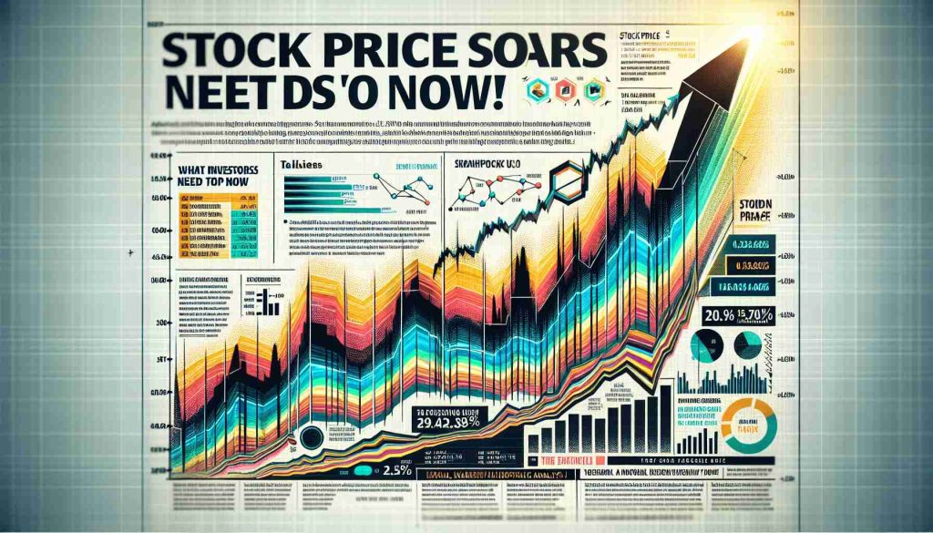 An image of a soaring line graph depicting the exponential rise in the stock price of a major hypothetical coal company, overlayed with attention-grabbing headlines such as 'Stock Price Soars!' and 'What Investors Need to Know Now'. The lines on the graph should be bold and colorful, with various points of interest strategically highlighted. Make sure to include relevant financial terminologies and infographics. The overall design should be sophisticated and professional just like a typical stock market analysis.