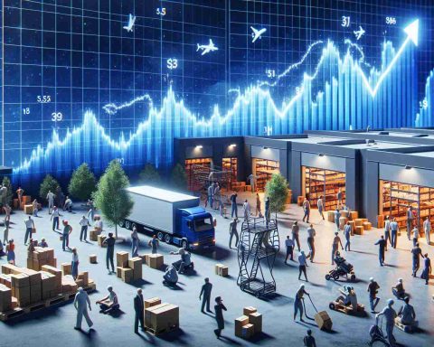 A realistic, high-definition image representing the untold impact of a popular online retailer's stock surge on local economies. This could include visuals such as graphs showing stock prices climbing, mom-and-pop stores closing or struggling, and new warehouses being built. It also might depict people from different descents and genders experiencing different effects, such as workers in warehouses, consumers shopping online, and small business owners grappling with competition.