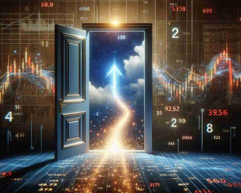 A realistic high-definition image representing the future of investment, using symbolic elements such as a grand door partially open revealing a luminous path filled with digits and graphs to symbolize Big Data. In the surrounding environment, there should be upward trending stock market charts and diagrams. The overall aesthetic should convey promise and high return investments.