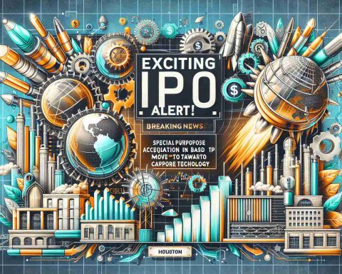 Generate a high-definition, realistic image of a Breaking News banner relating to an Initial Public Offering (IPO). The banner headline should read 'Exciting IPO Alert!'. The detailed news is about a Special Purpose Acquisition Company (SPAC) based in Houston which has managed to raise $69 million for a move towards Carbon Capture technology. Include various elements related to finance and carbon capture, making the composition energetic and exciting.