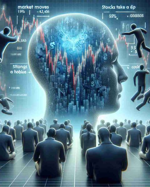 Generate a realistic high-definition image illustrating the concept of a financial market scenario. Show a metaphorical representation of heads turning as stocks symbolically interpreted as 'Coinbase' take a plunge. Include various figures in the role of market analysts, immersed in thought or discussing these changes. Make sure the scene is purposefully non-specific and does not reference any actual individuals or identifiable likenesses. Please include text elements such as 'Market Moves', 'Stocks Take a Dip', and 'Analysts Weigh In' to enhance the theme of the image.