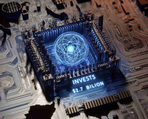 A high-resolution, hyper-realistic image representing the concept of a quantum technology revolution. An abstract embodiment of technology innovation in the form of intricate circuits, quantum computing chips, and futuristic technology elements. Imprinted in the foreground is the phrase 'Invests $2.7 Billion,' symbolizing a hefty financial commitment. The backdrop of the image includes the silhouette of the United States map, denoting the country's role in this technological advancement.