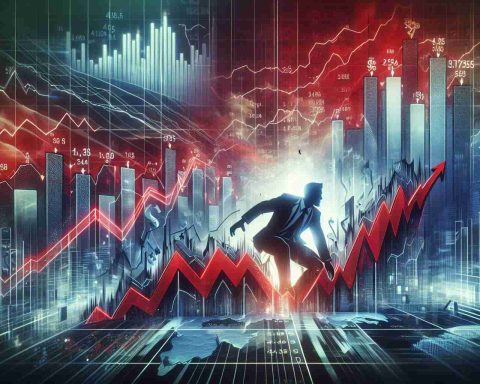 A conceptual, high-definition image representing the theme of 'Market Surprises! Tech Stocks Struggle Amid Record Highs'. Imagine a dynamic stock market scene with tech stocks shown as digital graphics in red, denoting their struggle, against a backdrop of upward climbing graphs depicting record highs. Integrate the elements artfully to express the dramatic and unpredictable mood of the stock market.