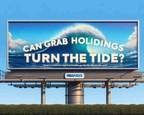 Generate a realistic HD image of the phrase 'Can Grab Holdings Turn the Tide?' appearing on a billboard under a clear blue sky.