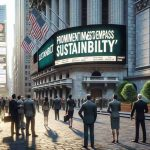 Realistic HD image of a buzzed financial district, presumably Wall Street. There's a sign with big, bold letters announcing a surprising turn of events: 'Prominent Investor Embraces Sustainability'. The atmosphere is a mix of surprise and disbelief, capturing the shock of the moment. Features professionals of multiple descents and genders seemingly processing the news, further enhancing the expression of unexpected change in the world of finance.