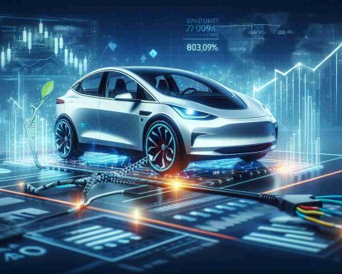 A realistic high-definition picture of an electric car from a famous company, signifying a significant redirection in its path. This image represents the necessity for investors to be up-to-date with the latest shifts and trends in the car industry. The scene should depict futuristic technology alongside classic investment items such as graphs, charts, and statistical data. Please, avoid including any identifiable logos or names.