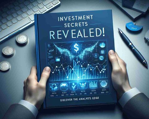 Generate a realistic, high-definition image of a book cover titled 'Investment Secrets Revealed! Discover the Analyst’s Edge'. The cover design could include elements related to finance, such as graphs, stocks, or money icons. It could also have a mysterious aura to it to reflect the 'secrets' aspect. Keep the color palette professional with blues, grays, and white tones predominating.