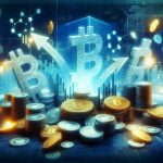 A high definition conceptual image of an cryptocurrencies exchange, symbolizing major financial moves. Possibly depict large amounts of money or coins, and further symbolize the shaking or changing of stakes by substantial financial institutions or funds.